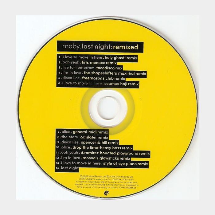 CD Moby - Last Night: Remixed (ex+/ex, License)