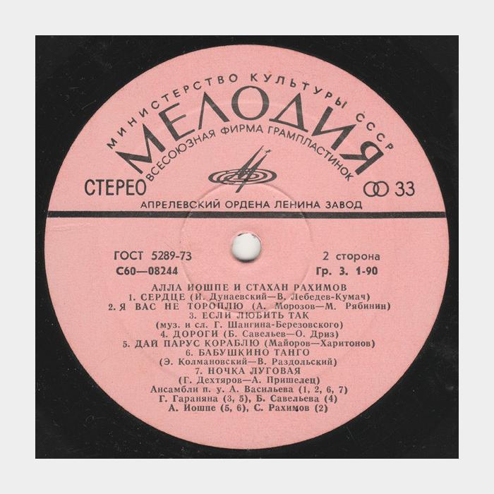 Алла Иошпе/Стахан Рахимов – Распахни Сердце (ex/--)